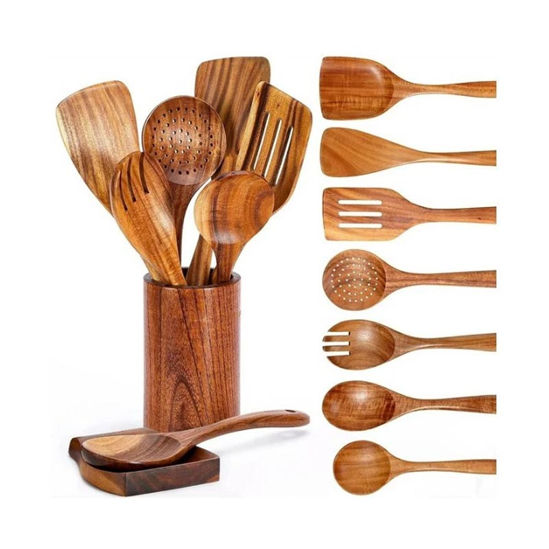 Espátula de madeira de acácia, espátula de cozinha, colher de sopa, conjunto de utensílios de cozinha de madeira