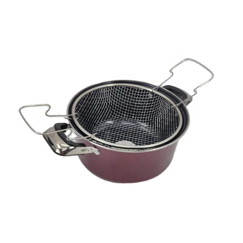 Frigideira de ferro com cesto de malha de aço inoxidável